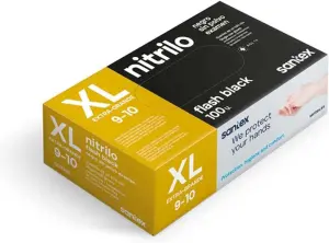 Santex Flash Black Pack de 100 Guantes de Nitrilo Talla XL - 6 gramos - Sin Polvo - Libre de Latex - No Esteriles - Color Negro