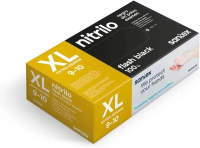 Santex Pack de 100 Guantes de Nitrilo Talla XL Sin Polvo Color Negro
