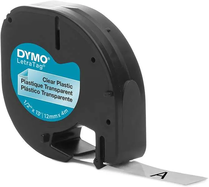 Dymo Letratag S0721530 Cinta De Etiquetas Original Para Rotuladora - Texto Negro Sobre Fondo Transparente - Ancho 12Mm X 4 Metros (12267)