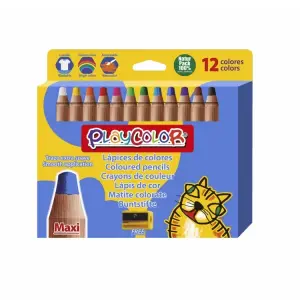 PlayColor Pack de 12 Lápices de Colores Punta Gruesa con Sacapuntas - Trazo Extrasuave