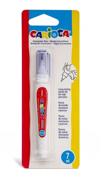 Carioca Boligrafo Corrector 7Ml - Punta De Metal Resistente Y Precisa - Apto Para Todo Tipo De Papel - Secado Rapido - Color Blanco