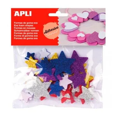 Apli Formas Goma Eva Adhesivas Estrellas Con Purpurina Metalizada - 50 Unidades