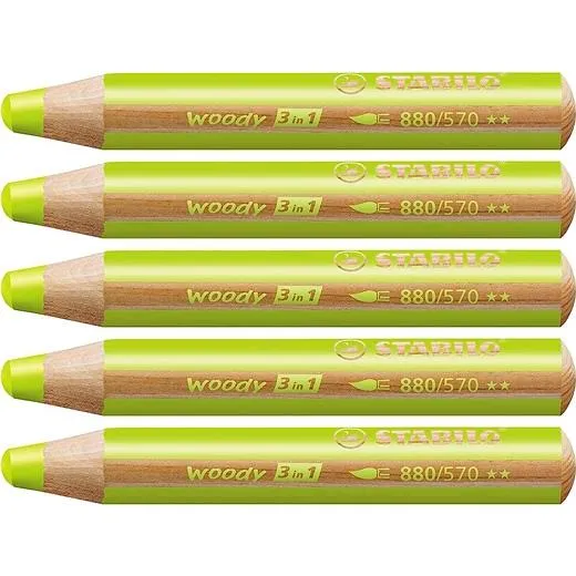 Stabilo Lápices De Colores Woody 3 En 1 Verde Hoja Estuche 5 Ud
