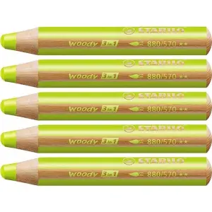 Stabilo Lápices De Colores Woody 3 En 1 Verde Hoja Estuche 5 Unidades