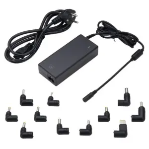 Ewent Cargador Universal para Portátil 90W con 11 Clavijas Intercambiables, Automático y Gestión Inteligente de Corriente, Negro