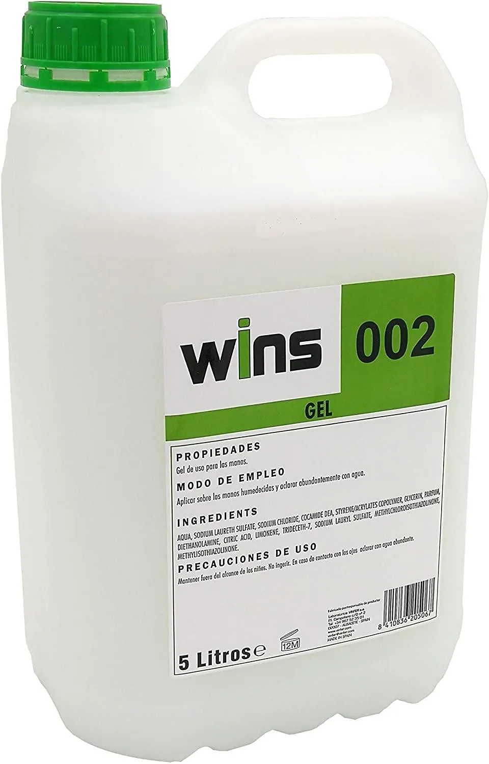 Vinfer Gel De Manos Wins 002 Dermo Ph6 Blanco -Garrafa 5L-