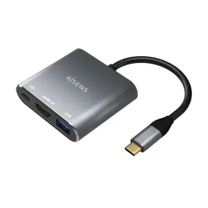 Aisens Convertidor USB-C a HDMI/USB-C/Tipo A USB 3.0, 3 en 1, 15 cm, Gris