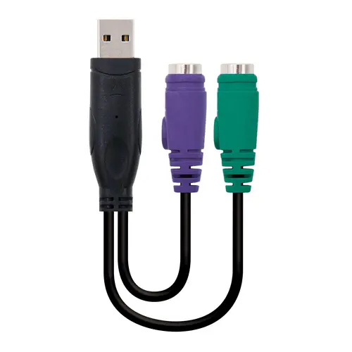 Nanocable Conversor PS/2 a USB - 2xPS/2/H-A/M - 15cm - Negro