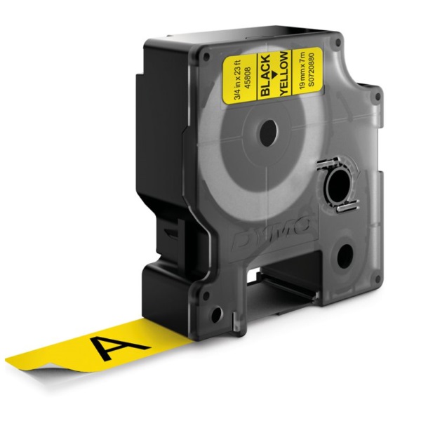 Dymo D1 45808 Cinta De Etiquetas Original Para Rotuladora - Texto Negro Sobre Fondo Amarillo - Ancho 19Mm X Largo 7M