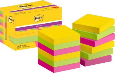 Post-it Super Sticky Pack de 12 Blocs de 90 Notas Adhesivas 47.6x47.6mm Colores Surtidos