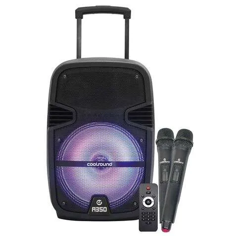 Coolsound A350 Altavoz Amplificado Bluetooth 350W 12" 50W Rms - Usb, Entrada Mic. Jack 6.3Mm - Iluminacion Led - 2 Microfono Incluidos - Asa Y Ruedas De Transporte - Mando A Distancia