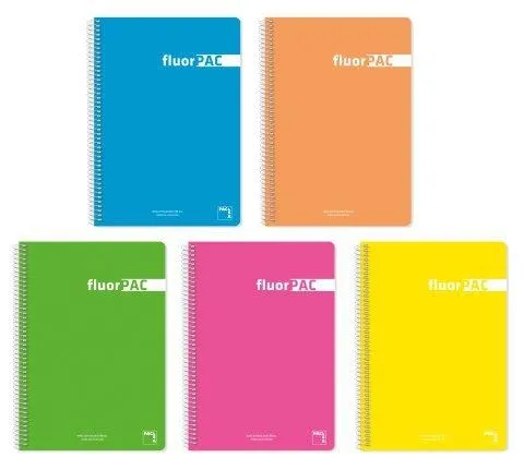 Pacsa Cuaderno Fluorpac 80H Folio 90Gr 4X4Mm Tapas Pp Pack 5 Ud Colores Surtidos