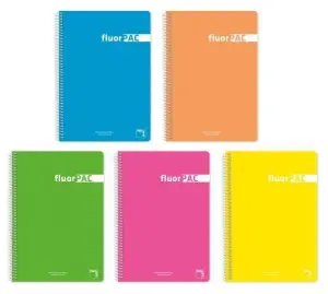 Pacsa Cuaderno Fluorpac 80H Folio 90g 4x4mm Tapas PP Pack 5 Unidades Colores Surtidos