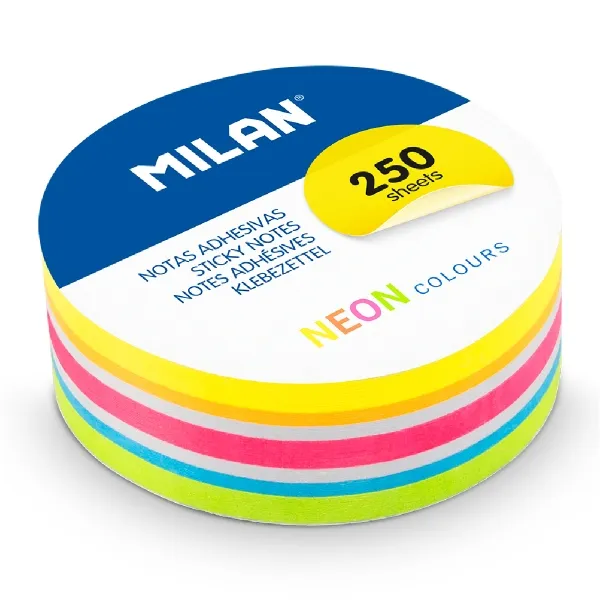 Milan Bloc De Notas Adhesivas Removibles Redondas Ø67mm 250H Colores Neón