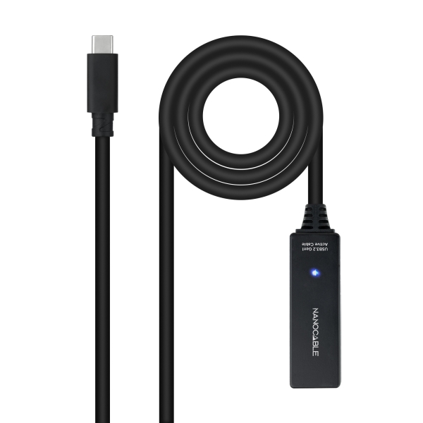 Nanocable Cable Prolongador Usb-C 3.2 Macho A Usb-C 3.2 Hembra - 5 Metros - Amplificador - Color Negro