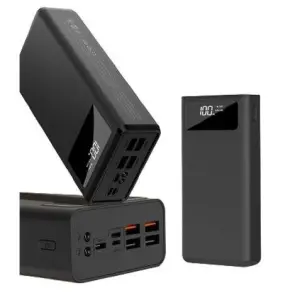XO PR123 Powerbank 30000mAh - Funcion Linterna - 4 Salidas USB-A - Entradas microUSB, USB-C y Lightning - Pantalla LCD - Carga Rapida - Resistente
