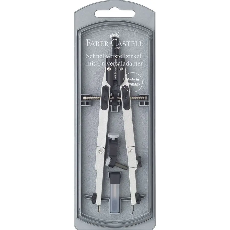 Faber-Castell Compas de Ajuste Rapido 3.5mm - Articulaciones en ambos Brazos - Para Circunferencias de hasta Ø 390mm - Accesorios de Recambio - Adaptador Universal
