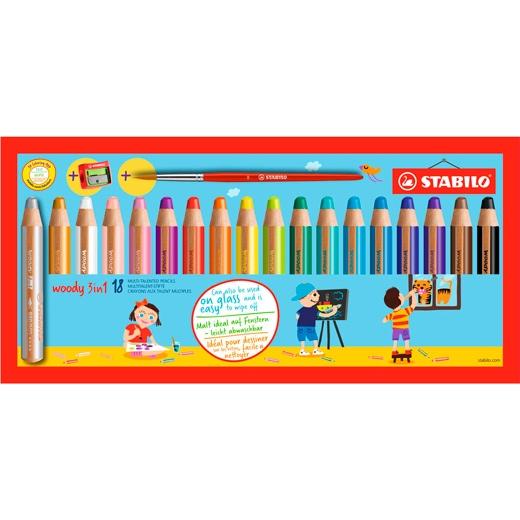 Stabilo Lápices De Colores Woody 3 En 1 C/Surtidos Estuche 18 Ud + 1 Sacapuntas