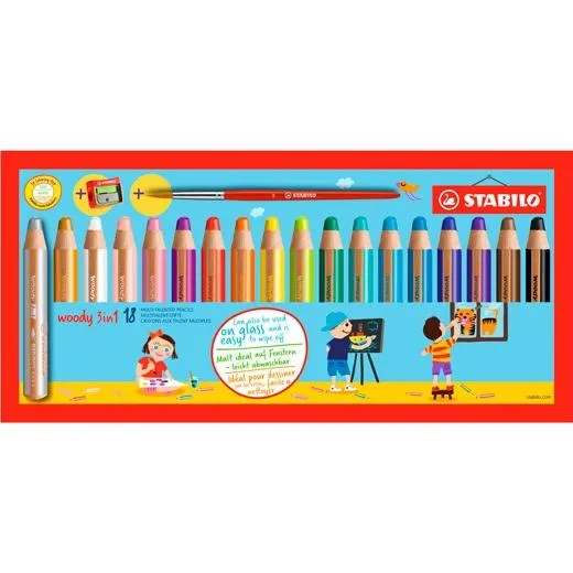 Stabilo Lápices De Colores Woody 3 En 1 C/Surtidos Estuche 18 Ud + 1 Sacapuntas