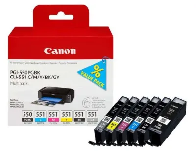 Canon Pack de 6 Cartuchos de Tinta Original PGI-550/CLI-551