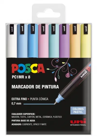 Posca PC1MR Pack de 8 Marcadores de Pintura Punta Roller 0.7mm Colores Pastel
