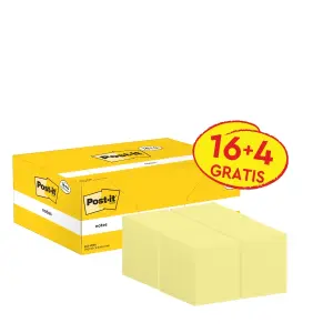Post-It Bloc Notas Adhesivas 653 100H 38x51mm Amarillo Canario Paquete 16 Unidades + 4 Gratis