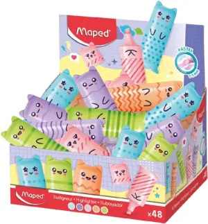 Maped Kawaii Expositor 48 Mini Marcadores Fluorescentes Pastel - Trazo 1-5mm