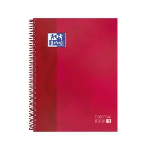 Oxford Cuaderno Espiral A4+ Cuadriculado 5x5mm 80 Hojas Tapa Dura Color Rojo