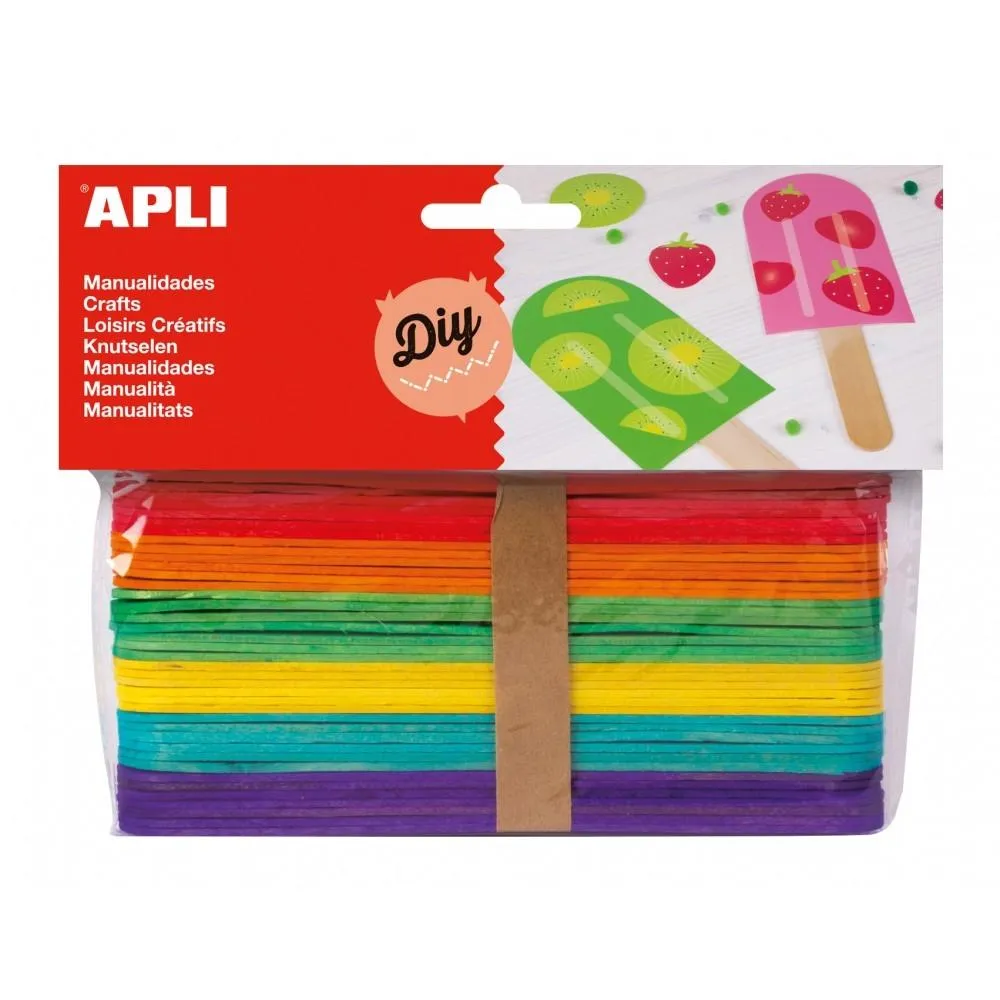 Apli Pack de 40 Palos Polo Jumbo de Madera Natural 150 x 18 mm Colores Surtidos