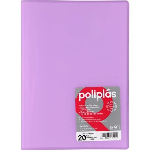 Grafoplás Carpeta Con Fundas Poliplás Soldadas Folio 20 Fundas Pp Semirígido Translúcido Lavanda Soft