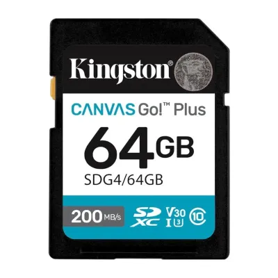 Kingston Tarjeta SDXC 64GB UHS-I U3 V30 Clase 10 200MB/s Canvas Go Plus