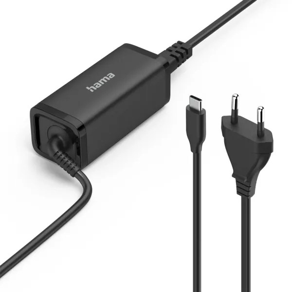Hama Essential Fuente De Alimentacion Universal Para Portatil - Potencia 65W - Voltaje 5-20V - Cable De Entrada 1.2M - Cable De Salida 1.2M - Power Delivery - Gan - Color Negro