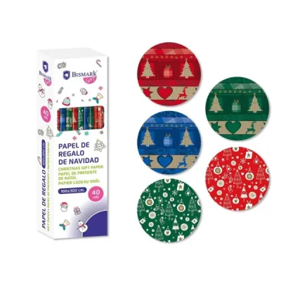 Bismark Navidad Metalizado Rollo De Papel Regalo - Medidas 100Cmx300Cm - 5 Diseños Diferentes