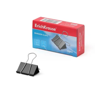ErichKrause Pack de 12 Pinzas Sujetapapeles de Acero - Resistencia Mejorada, Color Negro
