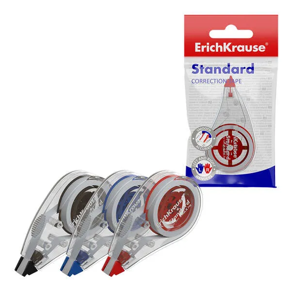 Erichkrause Standard Cinta Correctora 5Mmx7M - Ideal Para Correccion Rapida Y Segura - Secado Inmediato - Color Surtido Aleatorio