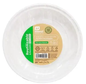 Maxi Products Plato Llano Redondo Reutilizable 22cm Blanco - 100 Unidades