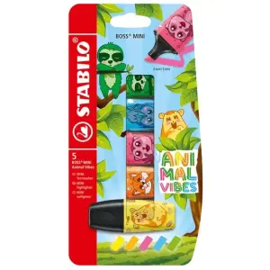 Stabilo Boss Mini Animal Vibes Pack de 5 Marcadores Fluorescentes 2-5mm Tinta a Base de Agua