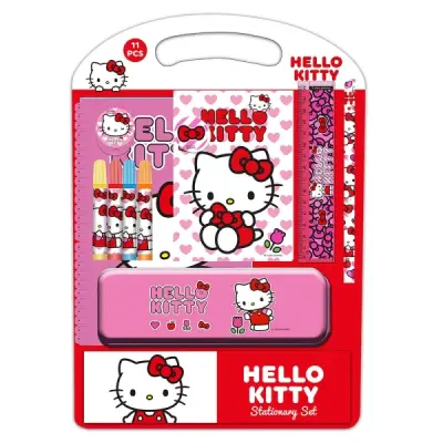 Safta Hello Kitty Pack Escolar con Plumier Metálico, Lápiz, 4 Rotuladores, Regla 15cm, Sacapuntas, Goma, Libreta A4, Bloc de Notas A6