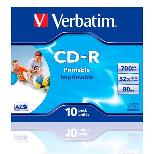 Verbatim Cd-R Azo, 700Mb, 52X, 10 Pack Jewel Case, Superficie Wide Inkjet Printable