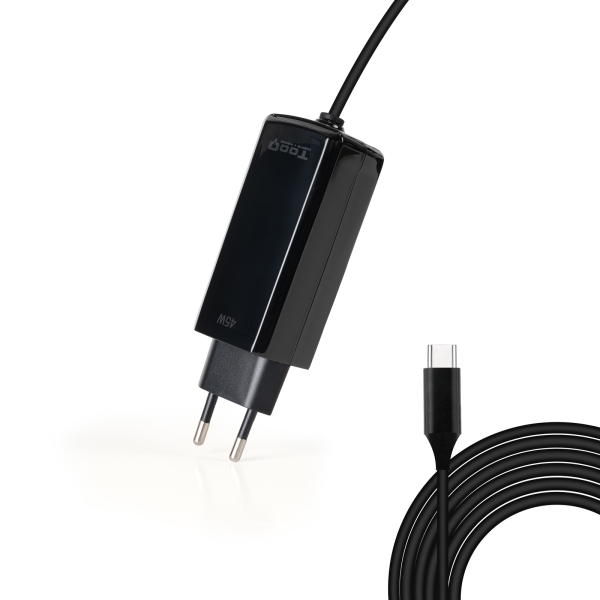 Tooq Cargador De Portatil Gan Usb-C/Pd 45W - Cable De 1.80M - Color Negro