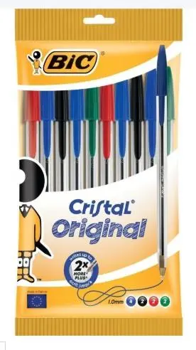 Bic Bolígrafo Original Colores Surtidos Azul, Rojo, Verde y Negro Pack 10 Unidades