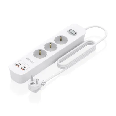 Aisens Regleta 3 Tomas Schuko con 2xUSB-C, 2xUSB-A, 1.4m, Power Delivery 3.0, Qualcomm 3.0, Blanco