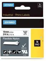 DYMO CINTA DE ETIQUETAS INDUSTRIAL ADHESIVA ID1-19 - NEGRO SOBRE BLANCO - 19MMX3´5 M - NYLON FLEXIBLE - ROTULADORA RHINO