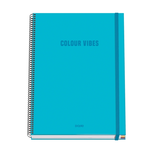Dohe Colour Vives Cuaderno Espiral A4 100 Hojas Microperforadas Cuadricula 5Mm - Tapa Dura Carton Forrado - Cierre De Goma - Bandas De Color - Color Azul Cyan