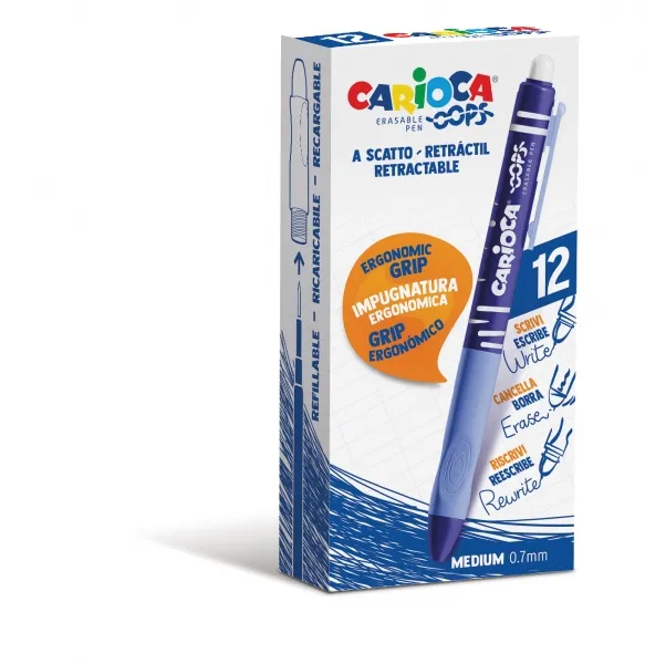 Carioca Bolígrafo Tinta Borrable Retráctil Monocolor Azul Caja 12 Unidades