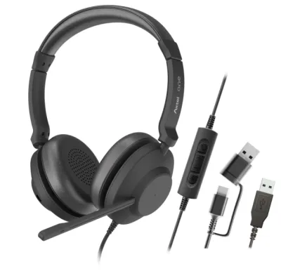 Axtel One Auriculares con Micrófono USB-A y USB-C, Controles de Audio Integrados