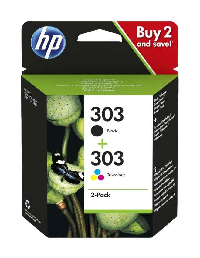 HP Cartuchos de Tinta Negro y Tricolor Nº303 para Envy Photo 6230, 7130, 7134, 7830 - Pack 4 Colores