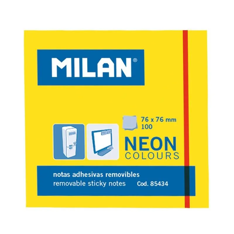 Milan Bloc Notas Adhesivas Removibles 100H 76X76 Amarillo Fluorescente