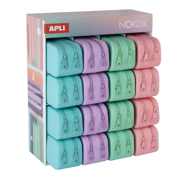 Apli Expositor de 16 Estuches de Silicona Rectangulares Dobles 75x185x63mm Colores Pastel Surtidos