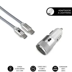 Subblim Cargador Coche Dual PD 20W QC3.0 USB-C y Lightning - Carga Rápida Simultánea - Color Plata
